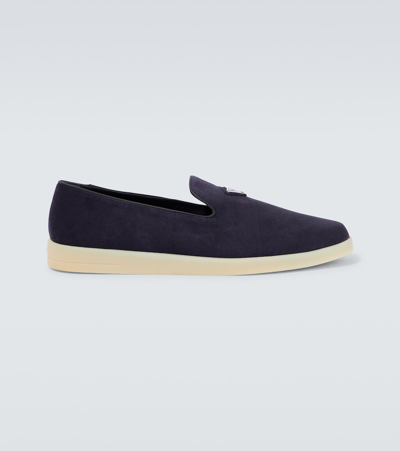 Prada Suede Slippers In Bleu