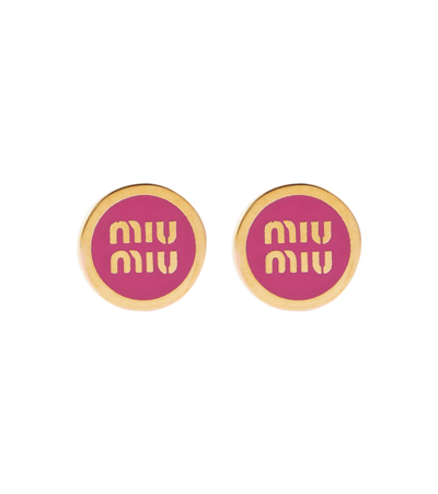 Miu Miu Logo-lettering Studs In Gold