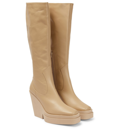 Gia Borghini 120mm Knee-high Leather Boots In Neutrals