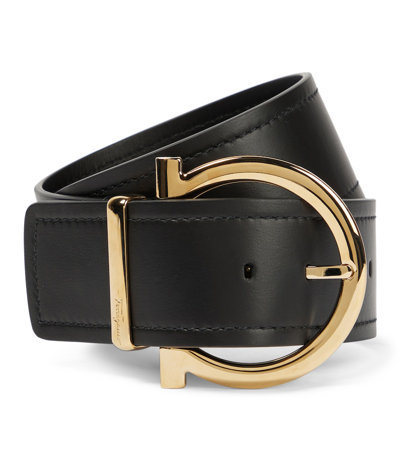 Ferragamo Gancini Leather Belt In Nero