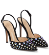 Gianvito Rossi Spectra 105 Slingback Pumps In Suede Leather In Black+crystal A.b.