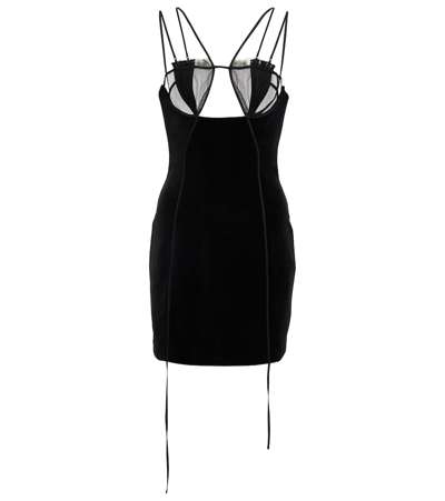 Nensi Dojaka Cutout Velvet And Mesh Minidress In Black