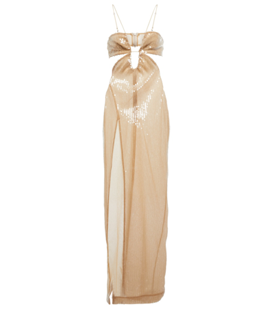 Nensi Dojaka Sequined Cutout Maxi Dress In Neutrals