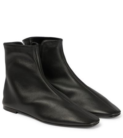 The Row Ava Leather Ankle Boots In Black