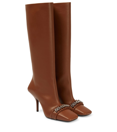 Givenchy Woven G Chain Calfskin Tall Boots In Tan