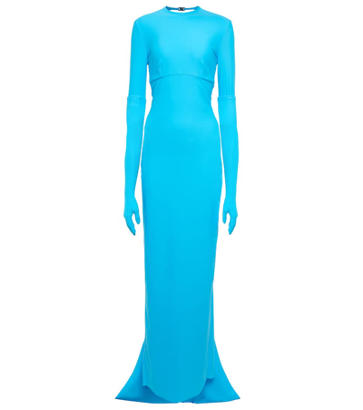 Balenciaga Glove-sleeved Cutout-back Jersey Gown In Blue