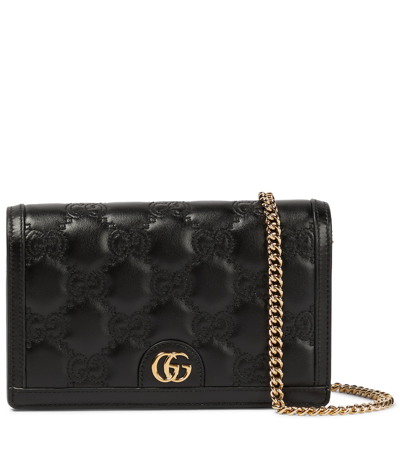 Gucci Gg Matelassé Leather Chain Wallet In Black