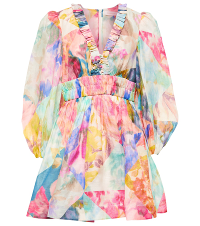 Zimmermann Floral Linen And Silk Minidress In Multi-colored