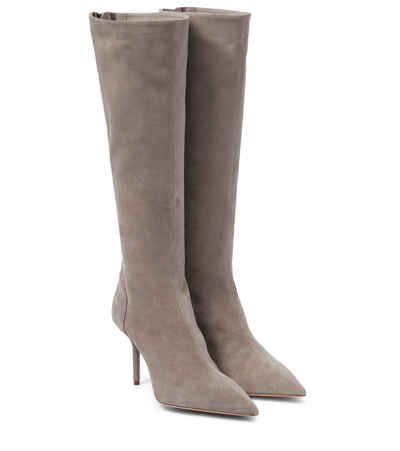 Aquazzura Saint Honoré 85 Suede Boots In French Grey