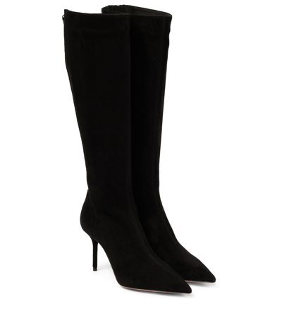 Aquazzura Saint Honoré 85 Suede Boots In Black