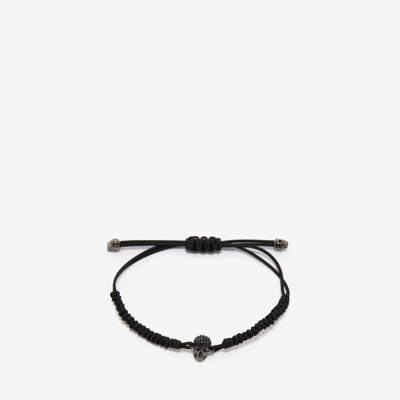 Alexander Mcqueen Pavé Skull Friendship Bracelet In Black