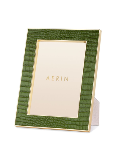 Aerin Classic Crocodile-embossed Leather Frame In Green
