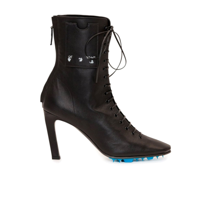 Off-white Lace-up 105mm Leather Ankle Boots In Black