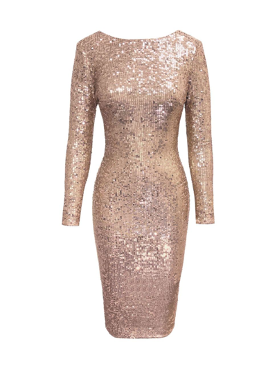 Dress The Population Emery Beaded Long Sleeve Dress In Gold