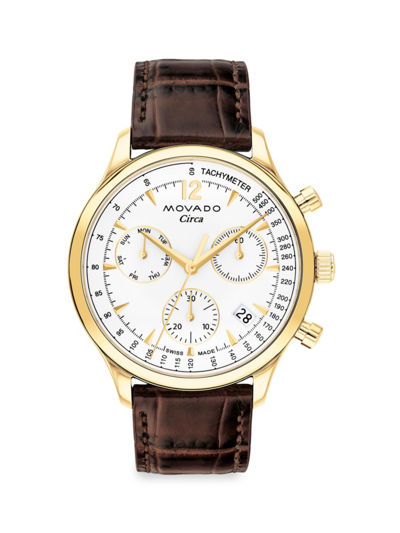 Movado Heritage Circa Leather Strap Chronograph Watch In White