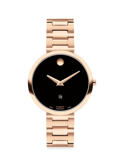 Movado Museum Classic Automatic Rose-goldtone Stainless Steel Bracelet Watch In Black / Gold Tone / Rose / Rose Gold Tone