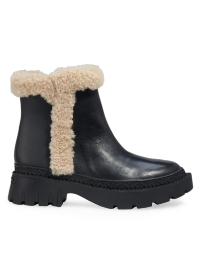 Coach Faux-shearling Chunky Boots In Black & Natural