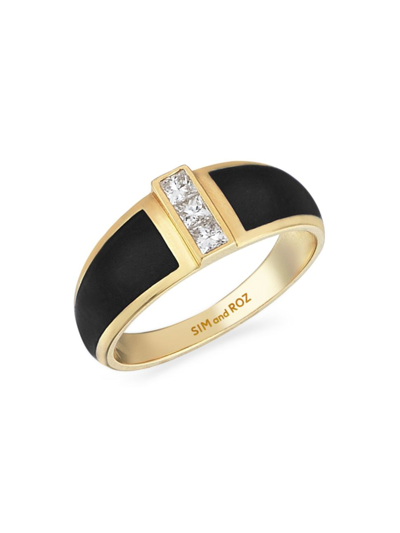 Sim And Roz Vortex Alignment 14k Yellow Gold, 0.21 Tcw Diamond, & Enamel Tapered Ring In Black