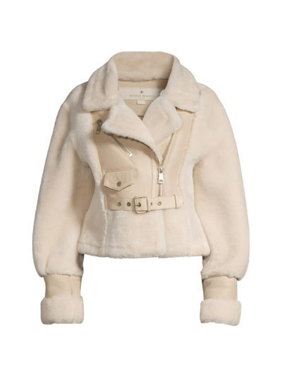 Nicole Benisti Victoria Cropped Shearling Jacket In Oat