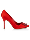 Manolo Blahnik Hangisi 105 Satin Jewel Buckle Pumps In Red