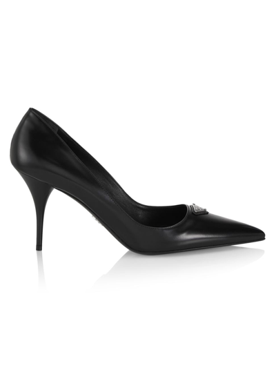 Prada Leather Logo Pumps In Black