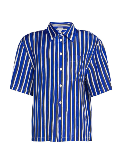 Bottega Veneta W Short-sleeved Woven Shirt In Blue