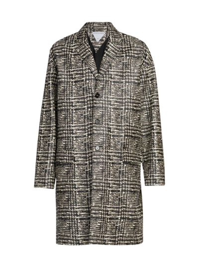 Bottega Veneta Plaid Lambskin Leather Coat In Grey