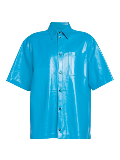 Bottega Veneta Leather Button-front Shirt In Light Blue