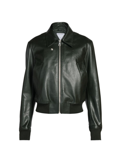 Bottega Veneta Leather Blouson Jacket In Dark Green