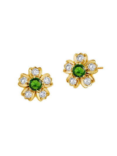 Syna Women's Jardin 18k Yellow Gold, Emerald, & 0.3 Tcw Diamond Flower Stud Earrings