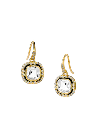Syna Women's 18k Yellow Gold, 0.25 Tcw Diamond, Rock Crystal & Black Enamel Mogul Earrings
