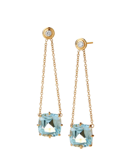 Syna Women's 18k Yellow Gold, 0.1 Tcw Diamond & Blue Topaz Mogul Chain Earrings