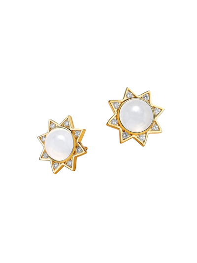 Syna Women's Cosmic 18k Yellow Gold, Moon Quartz, & 0.2 Tcw Diamond Star Stud Earrings