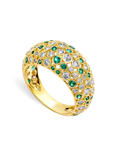 Syna Women's 18k Yellow Gold, 1.20 Tcw Diamond & Emerald Cosmic Dome Ring