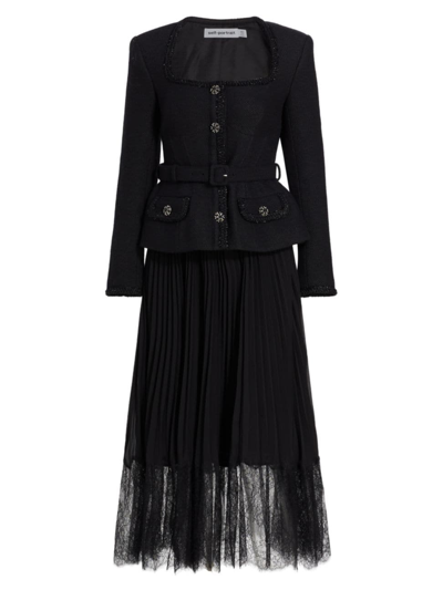 Self-portrait Jacket Pleated Midi-dress In Black