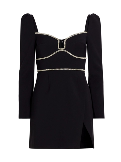 Self-portrait Long-sleeve Crystal Minidress In Black