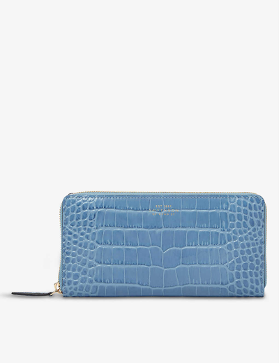 Smythson Mara Branded Large Leather Purse In Nile Blue