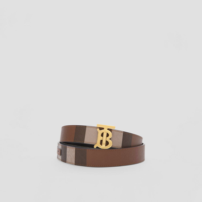 Burberry Reversible Monogram Buckle Check Belt In Dark Birch Brown