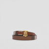 Burberry Check And Leather Reversible Tb Belt In Dark Birch Brown