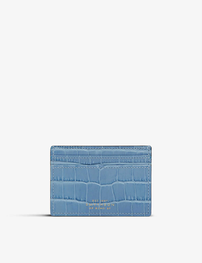 Smythson Mara Croc-embossed Leather Cardholder In Nile Blue