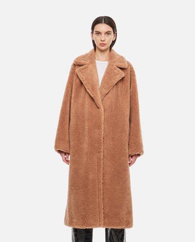 Stand Studio Maria Long Faux Teddy Coat In Brown