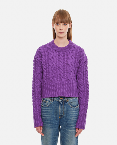 Ami Alexandre Mattiussi Ami Paris Cable Knitted Cropped Jumper In Purple