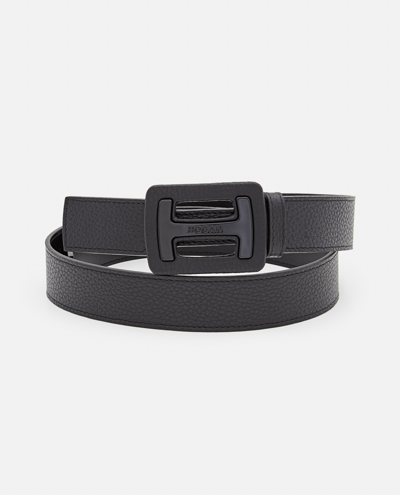 Hogan Mm32 H Leather Belt In Black
