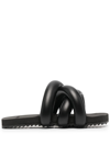 Yume Yume Black Mule Tire In Vegan Leather Detail With Crossed Bands