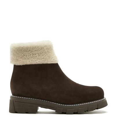 La Canadienne Abba Shearling Lined Suede Bootie In Brunette Suede