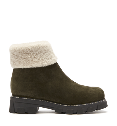 La Canadienne Abba Shearling Lined Suede Bootie In Khaki Suede