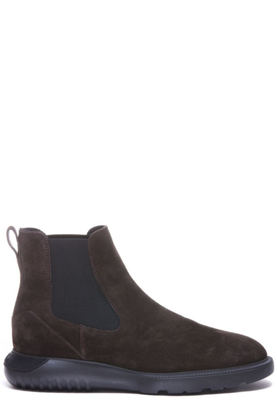 Hogan Round Toe Ankle Boots In Brown