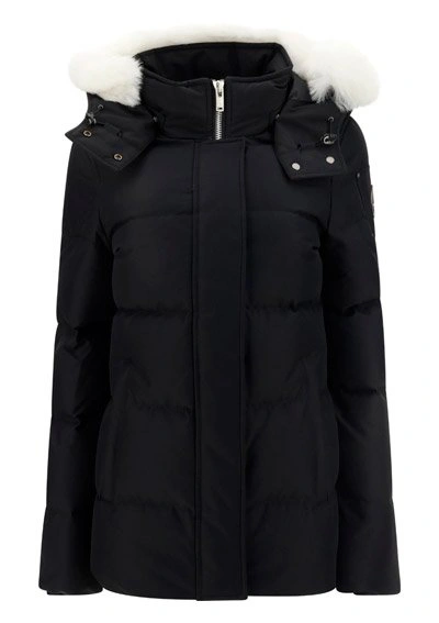 Moose Knuckles Betta Puffer Jacket With Detachable Hood And Shearling Trim In Black