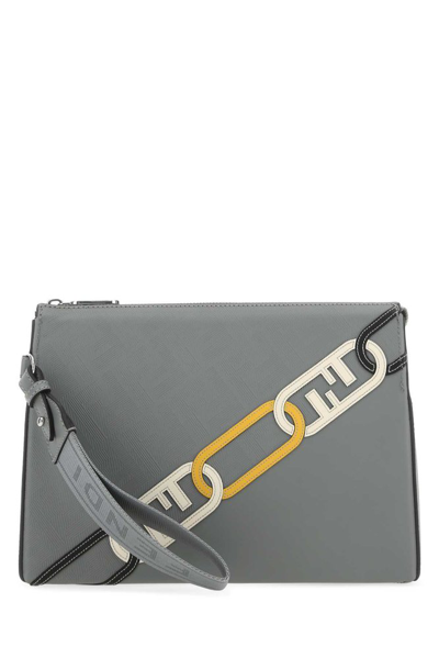 Fendi Ff Motif Print Clutch Bag In Grey