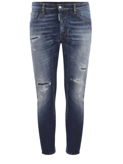 Dsquared2 Distressed Cropped Fit Jeans In Blue